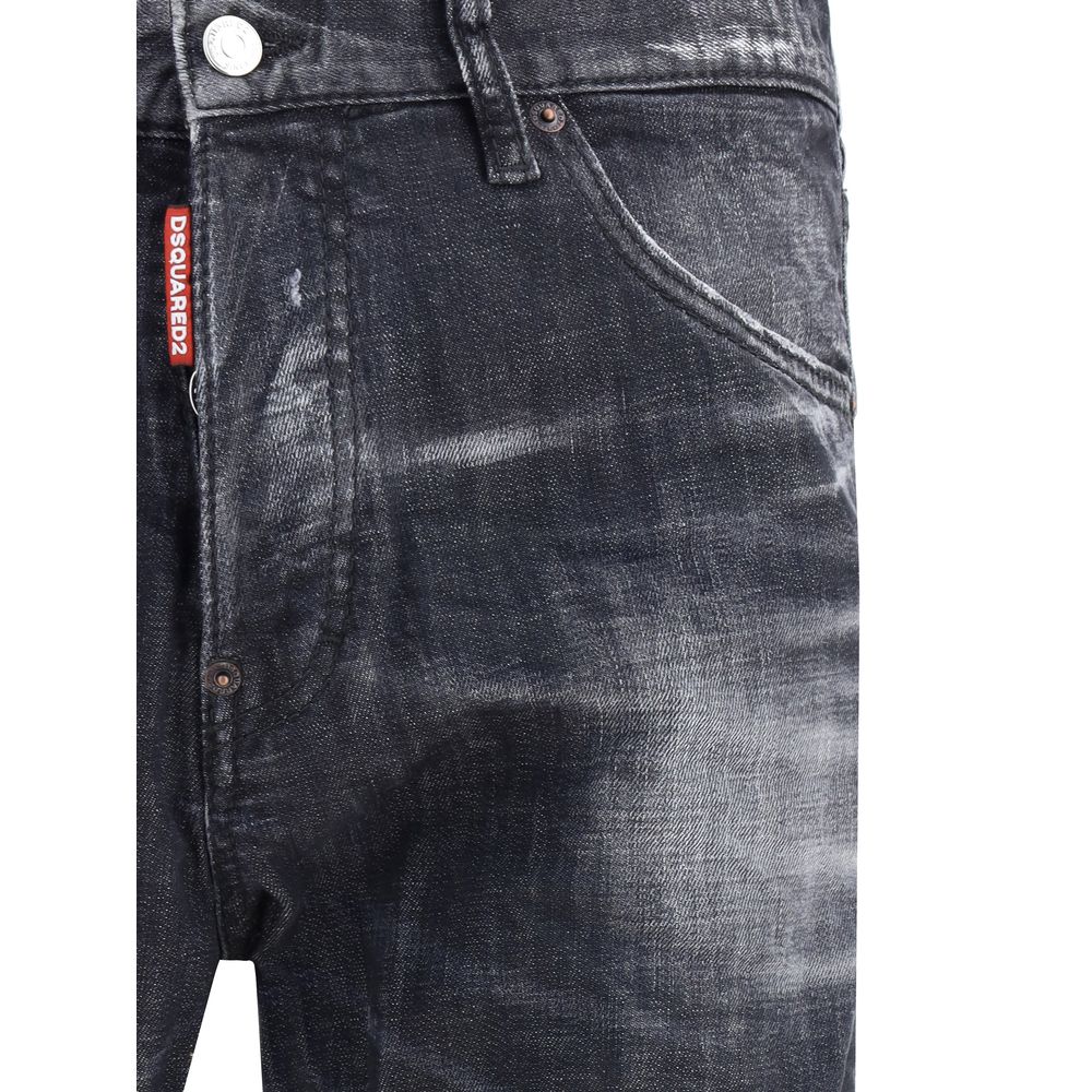 Black Cotton Slim Fit JeansDsquared2’s Cool Guy Jeans combine a slim fit and iconic details in a sharply tailored design. Featuring waist loops and a zip-and-button closure, they feature a classic five-pocket construction and are embellished with a logo l