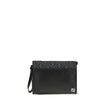 Black Leather Clutch BagFendi’s Pouch combines elegance and practicality with its fine workmanship in smooth leather and black FF canvas. Enriched by the application of the FF metal logo, it features a zipper closure and palladium-finish metal hardware. T