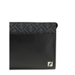 Black Leather Clutch BagFendi’s Pouch combines elegance and practicality with its fine workmanship in smooth leather and black FF canvas. Enriched by the application of the FF metal logo, it features a zipper closure and palladium-finish metal hardware. T