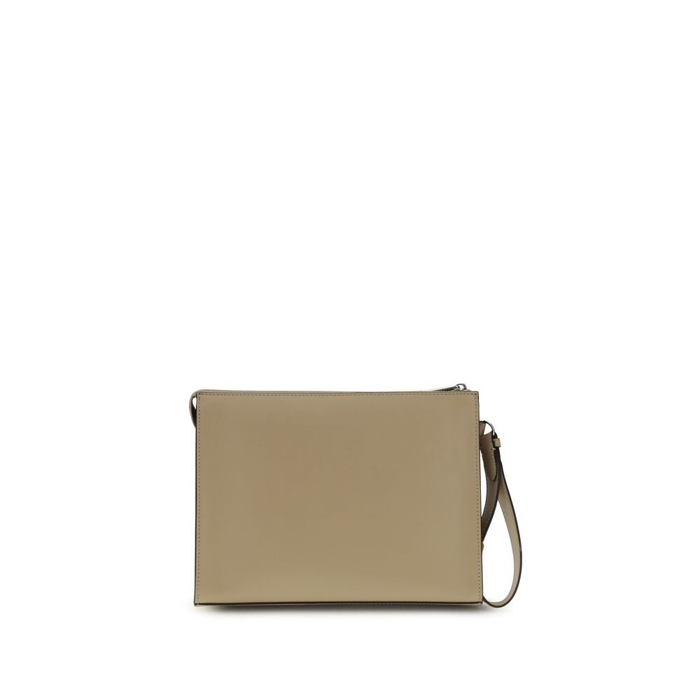 Beige Leather Clutch BagFendi’s Pouch combines elegance and practicality with its fine workmanship in smooth leather and black FF canvas. Enriched by the application of the FF metal logo, it features a zipper closure and palladium-finish metal hardware. T