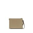 Beige Leather Clutch BagFendi’s Pouch combines elegance and practicality with its fine workmanship in smooth leather and black FF canvas. Enriched by the application of the FF metal logo, it features a zipper closure and palladium-finish metal hardware. T