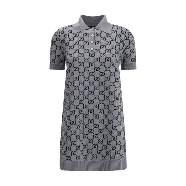 Gray Wool Casual DressGucci’s GG Supreme Polo Dress reinterprets the house’s iconic print in a short, sporty silhouette. Made with the classic GG Supreme pattern, it is complemented by a ribbed collar and hems that emphasize its tennis-inspired style. The