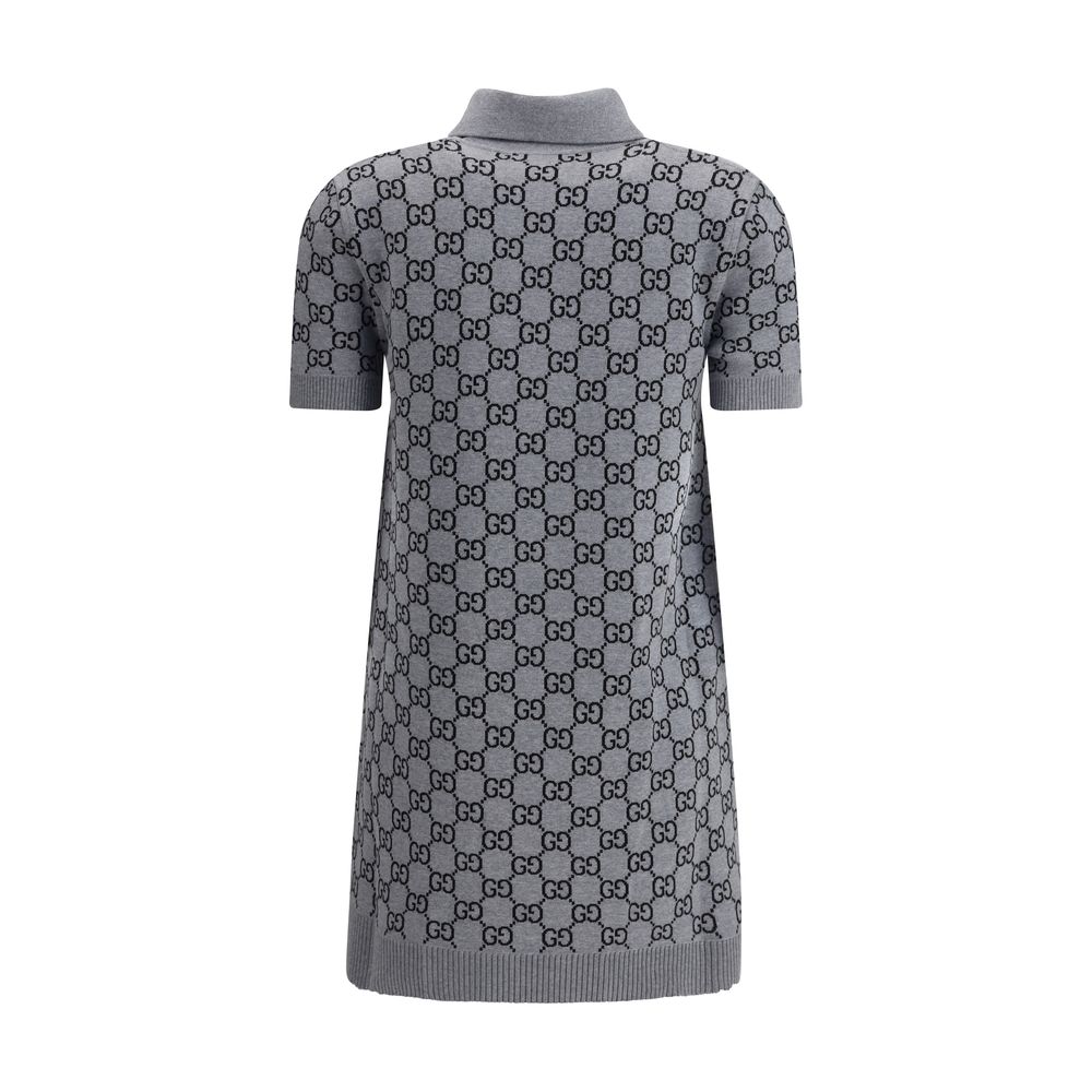 Gray Wool Casual DressGucci’s GG Supreme Polo Dress reinterprets the house’s iconic print in a short, sporty silhouette. Made with the classic GG Supreme pattern, it is complemented by a ribbed collar and hems that emphasize its tennis-inspired style. The