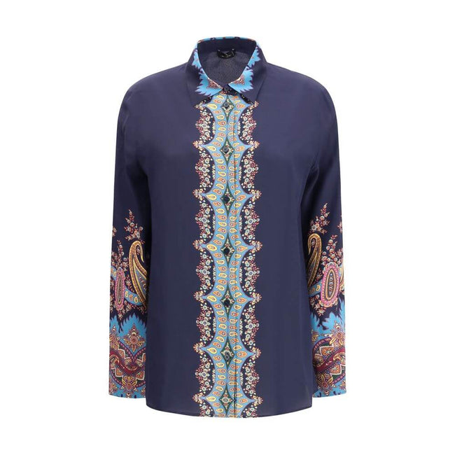 Multicolor Silk Pattern ShirtEtro’s silk Shirt is made by lightweight pure silk crepe de Chine and embellished with a refined placed floral Paisley print. Featuring a straight, loose fit boyfit silhouette, it features a classic collar, front button closur