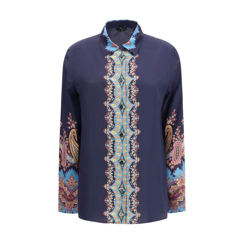Multicolor Silk Pattern ShirtEtro’s silk Shirt is made by lightweight pure silk crepe de Chine and embellished with a refined placed floral Paisley print. Featuring a straight, loose fit boyfit silhouette, it features a classic collar, front button closur