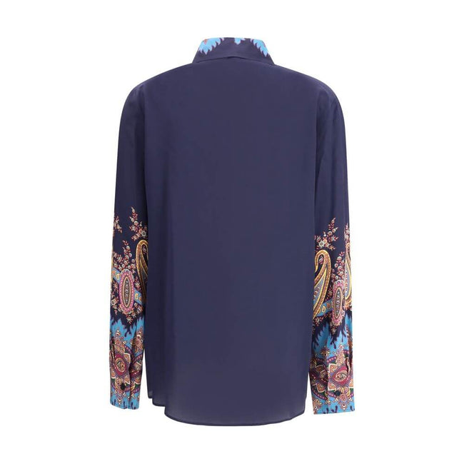 Multicolor Silk Pattern ShirtEtro’s silk Shirt is made by lightweight pure silk crepe de Chine and embellished with a refined placed floral Paisley print. Featuring a straight, loose fit boyfit silhouette, it features a classic collar, front button closur