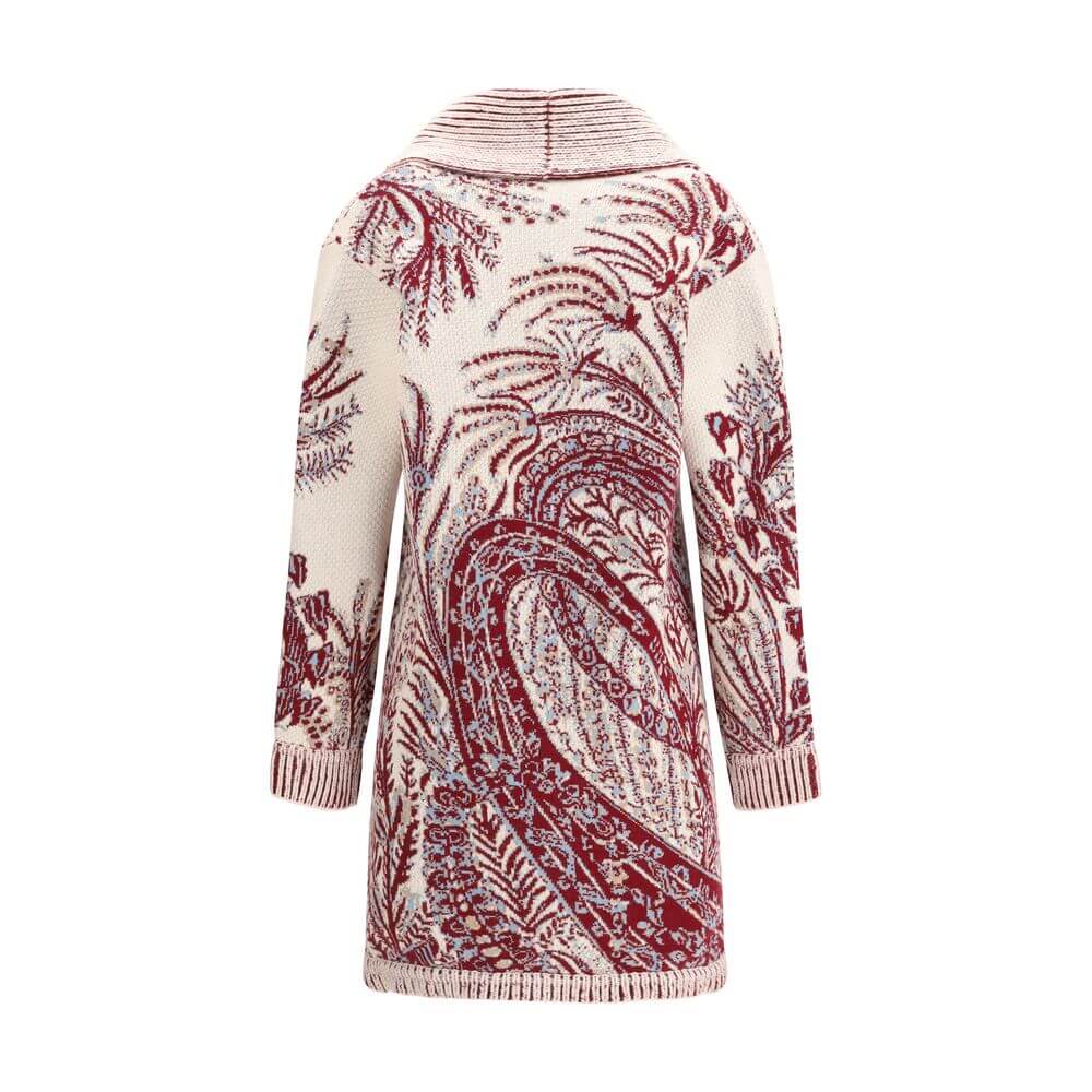 Multicolor Wool CardiganEtro’s maxi Cardigan expresses all the brand’s charm through a refined Paisley floral jacquard pattern. Crafted from a soft wool and cotton blend, it features an over fit, shawl lapels, two large patch pockets and ribbed trim for a
