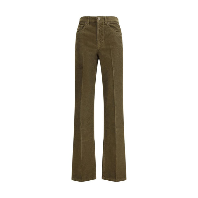 Green Cotton Casual PantsCorduroy Clyde Pants by Saint Laurent revisit classic aesthetics with a touch of rock elegance.Featuring a front zipper and button closure,they follow a five-pocket construction with belt loops at the waist.Completing the design i