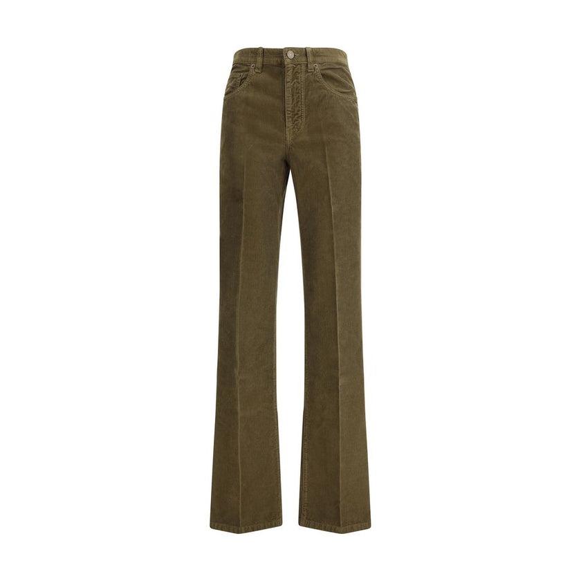 Green Cotton Casual PantsCorduroy Clyde Pants by Saint Laurent revisit classic aesthetics with a touch of rock elegance.Featuring a front zipper and button closure,they follow a five-pocket construction with belt loops at the waist.Completing the design i