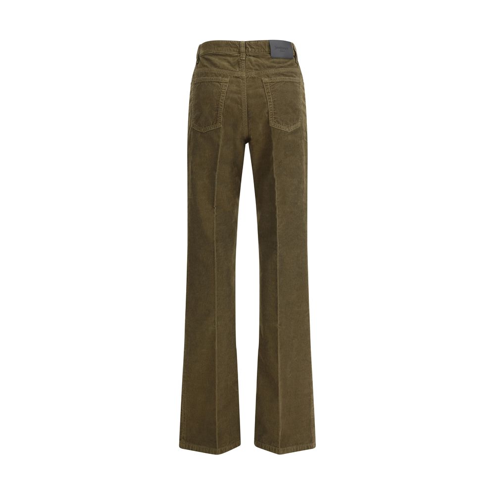Green Cotton Casual PantsCorduroy Clyde Pants by Saint Laurent revisit classic aesthetics with a touch of rock elegance.Featuring a front zipper and button closure,they follow a five-pocket construction with belt loops at the waist.Completing the design i