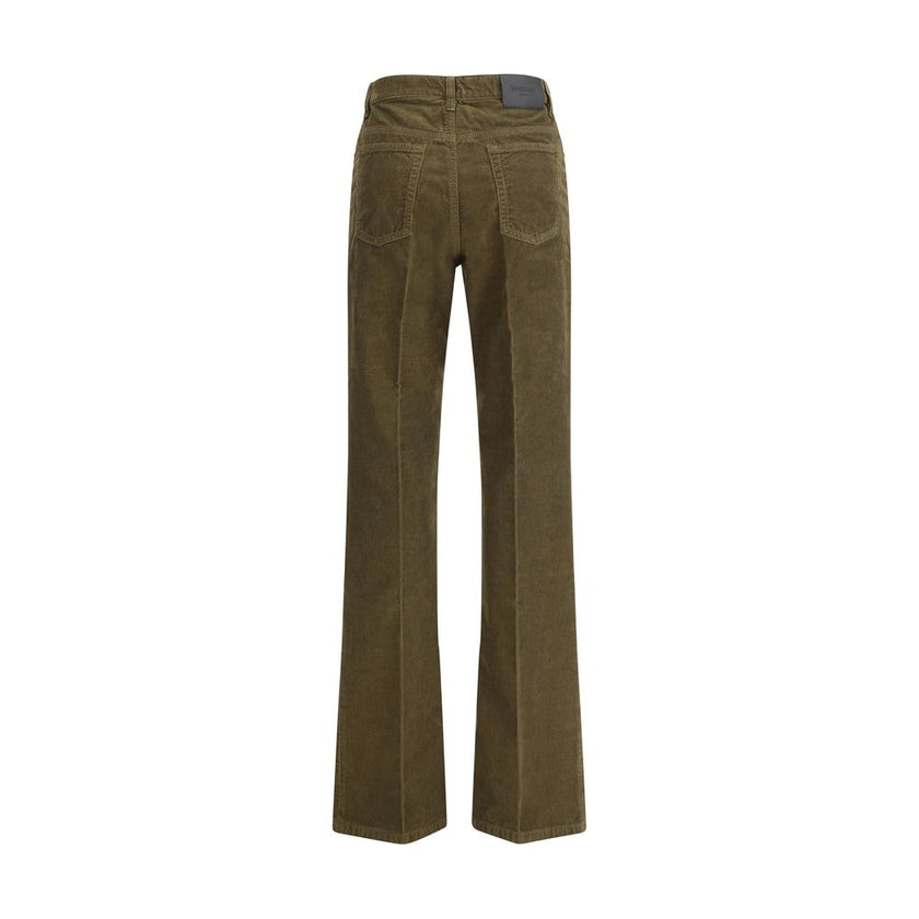 Green Cotton Casual PantsCorduroy Clyde Pants by Saint Laurent revisit classic aesthetics with a touch of rock elegance.Featuring a front zipper and button closure,they follow a five-pocket construction with belt loops at the waist.Completing the design i