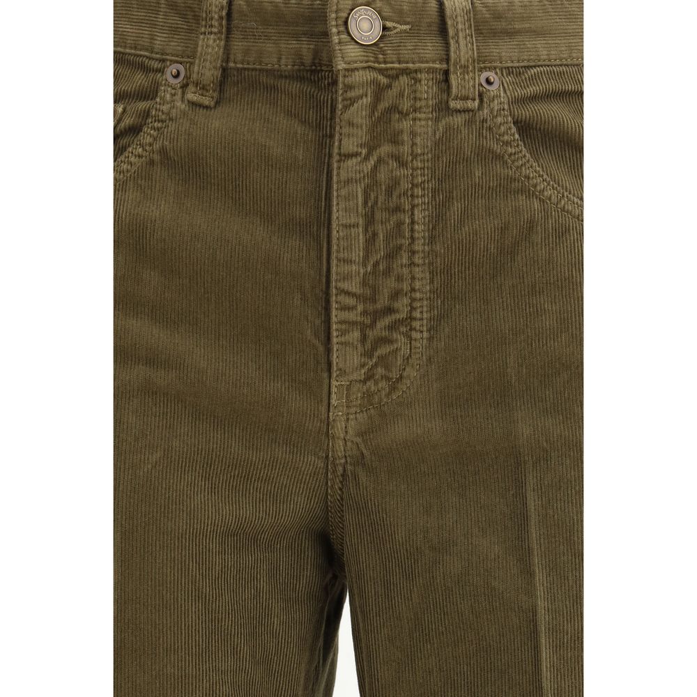 Green Cotton Casual PantsCorduroy Clyde Pants by Saint Laurent revisit classic aesthetics with a touch of rock elegance.Featuring a front zipper and button closure,they follow a five-pocket construction with belt loops at the waist.Completing the design i