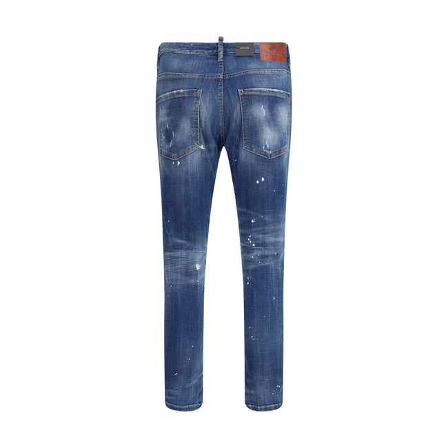 Blue Cotton Slim Fit JeansDsquared2’s Skater Jeans offer a gritty, urban aesthetic in a slim five-pocket cut. Featuring belt loops, they feature a distinctive logo patch and worn-effect finishes that give the garment a worn-in, authentic look in perfect D