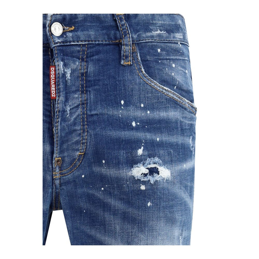 Blue Cotton Slim Fit JeansDsquared2’s Skater Jeans offer a gritty, urban aesthetic in a slim five-pocket cut. Featuring belt loops, they feature a distinctive logo patch and worn-effect finishes that give the garment a worn-in, authentic look in perfect D
