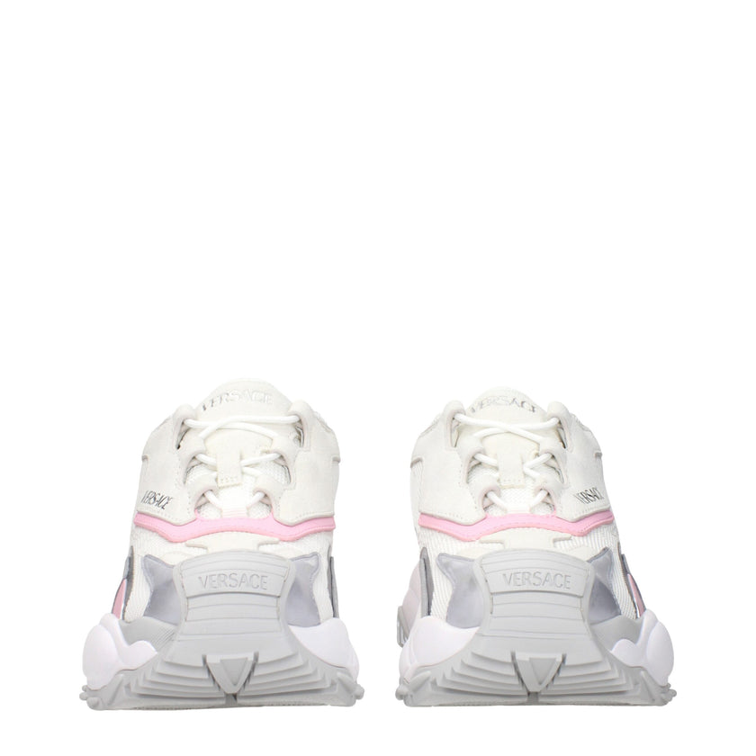 White Fabric Chunky SneakersDescription: The product with MPN 10163181A140226WF60 and code F84167 fabric in white is a sneakers designed by Versace. It has features like front logo, side logo, back logo. Additional Info: Color details: Silver Style: Casua