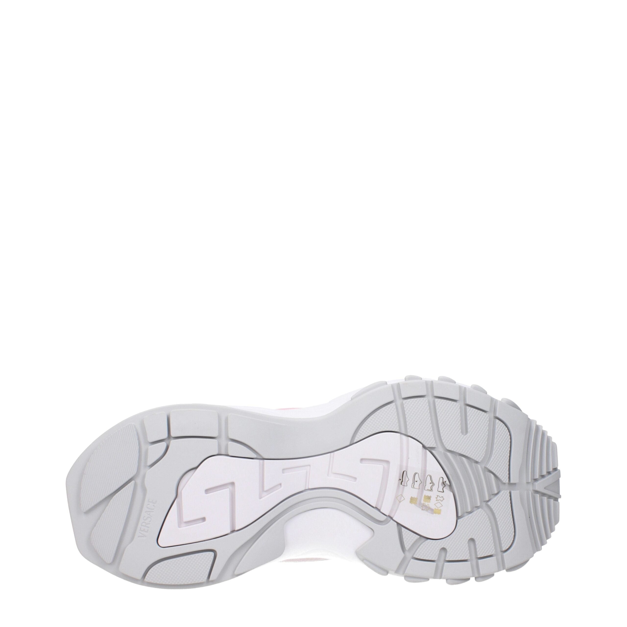White Fabric Chunky SneakersDescription: The product with MPN 10163181A140226WF60 and code F84167 fabric in white is a sneakers designed by Versace. It has features like front logo, side logo, back logo. Additional Info: Color details: Silver Style: Casua