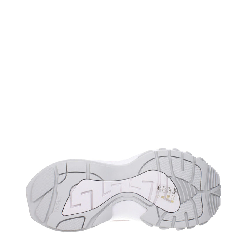 White Fabric Chunky SneakersDescription: The product with MPN 10163181A140226WF60 and code F84167 fabric in white is a sneakers designed by Versace. It has features like front logo, side logo, back logo. Additional Info: Color details: Silver Style: Casua