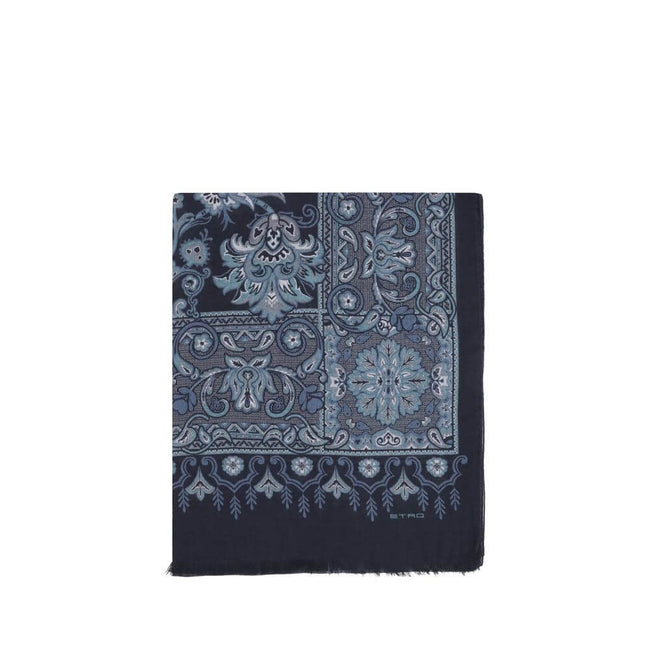 Blue Modal ScarfThe Scarf by Etro is made of jacquard cotton blend is embellished with a refined floral and geometric pattern. Short frayed edges and an embroidered Etro logo on the corner complete the accessory with a distinctive touch. Season: AW25 Dime