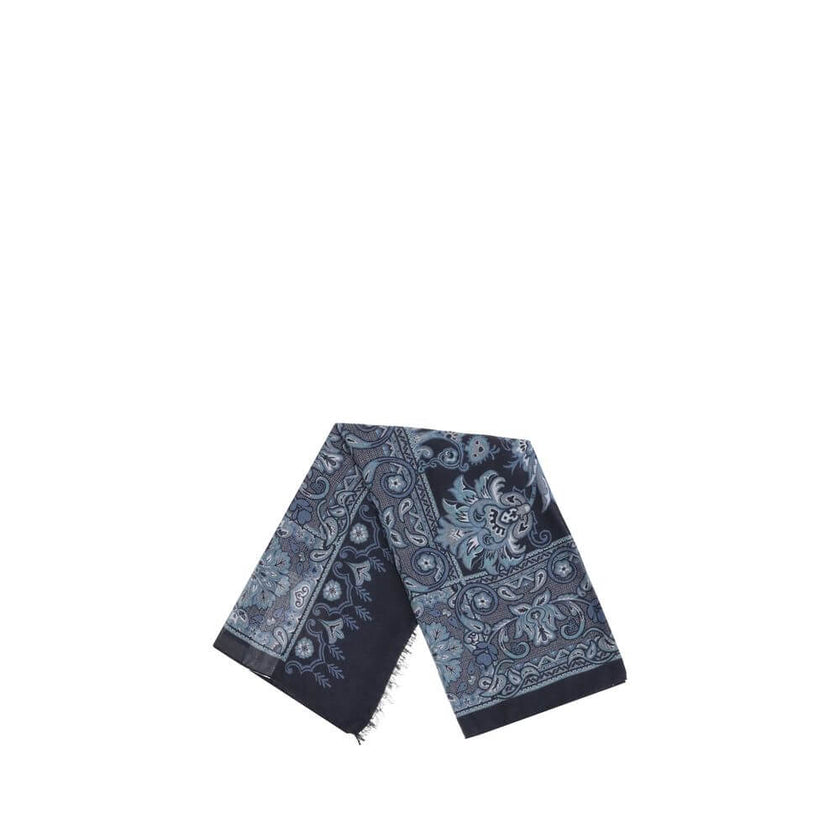 Blue Modal ScarfThe Scarf by Etro is made of jacquard cotton blend is embellished with a refined floral and geometric pattern. Short frayed edges and an embroidered Etro logo on the corner complete the accessory with a distinctive touch. Season: AW25 Dime