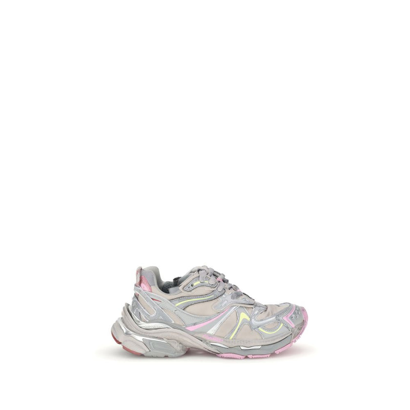 Multicolor Rubber Athletic SneakersBalenciaga’s Runner 2.0 Sneakers stand out for their worn-in effect, recalling a grunge and lived-in aesthetic typical of the brand. They feature the size printed on the toe and embossed on the back, along with the “Runn