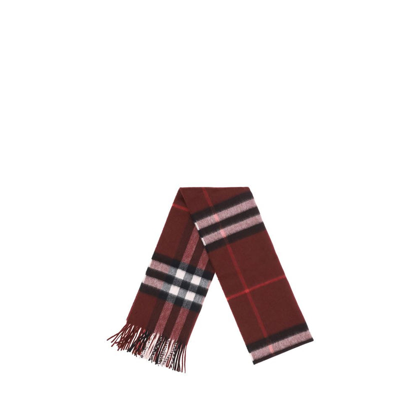 Red Cashmere ScarfThe Check Cashmere Scarf by Burberry is distinguished by its natural luster and ultra-soft finish, achieved through careful craftsmanship in Scotland. Rectangular in shape, it is finished with elegant fringing at the ends that complement