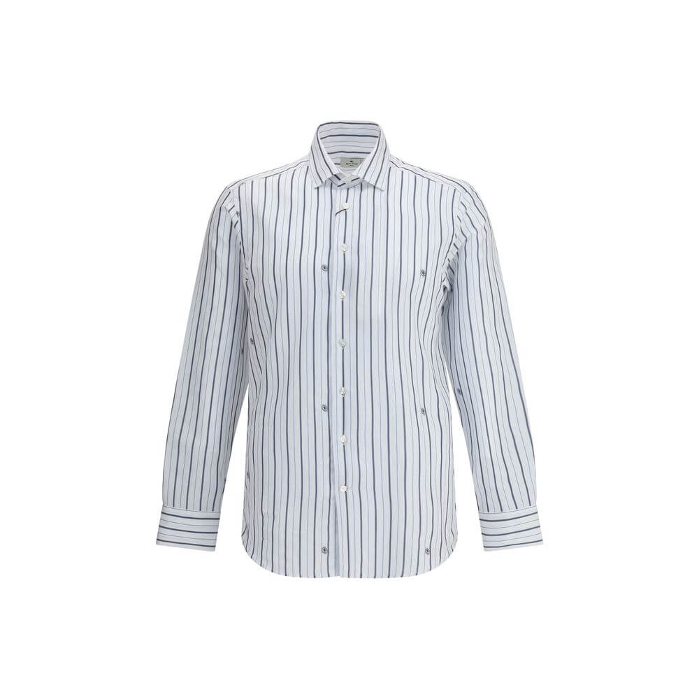 White Cotton Pattern ShirtEtro’s striped Shirt is made of jacquard cotton and features a striped pattern embellished with a micro Pegasus, the brand’s iconic symbol. With a regular fit, it features a pointed collar, button closure and double-button cuffs,