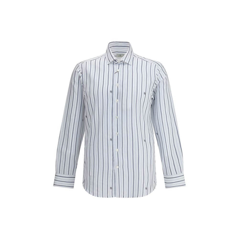 White Cotton Pattern ShirtEtro’s striped Shirt is made of jacquard cotton and features a striped pattern embellished with a micro Pegasus, the brand’s iconic symbol. With a regular fit, it features a pointed collar, button closure and double-button cuffs,