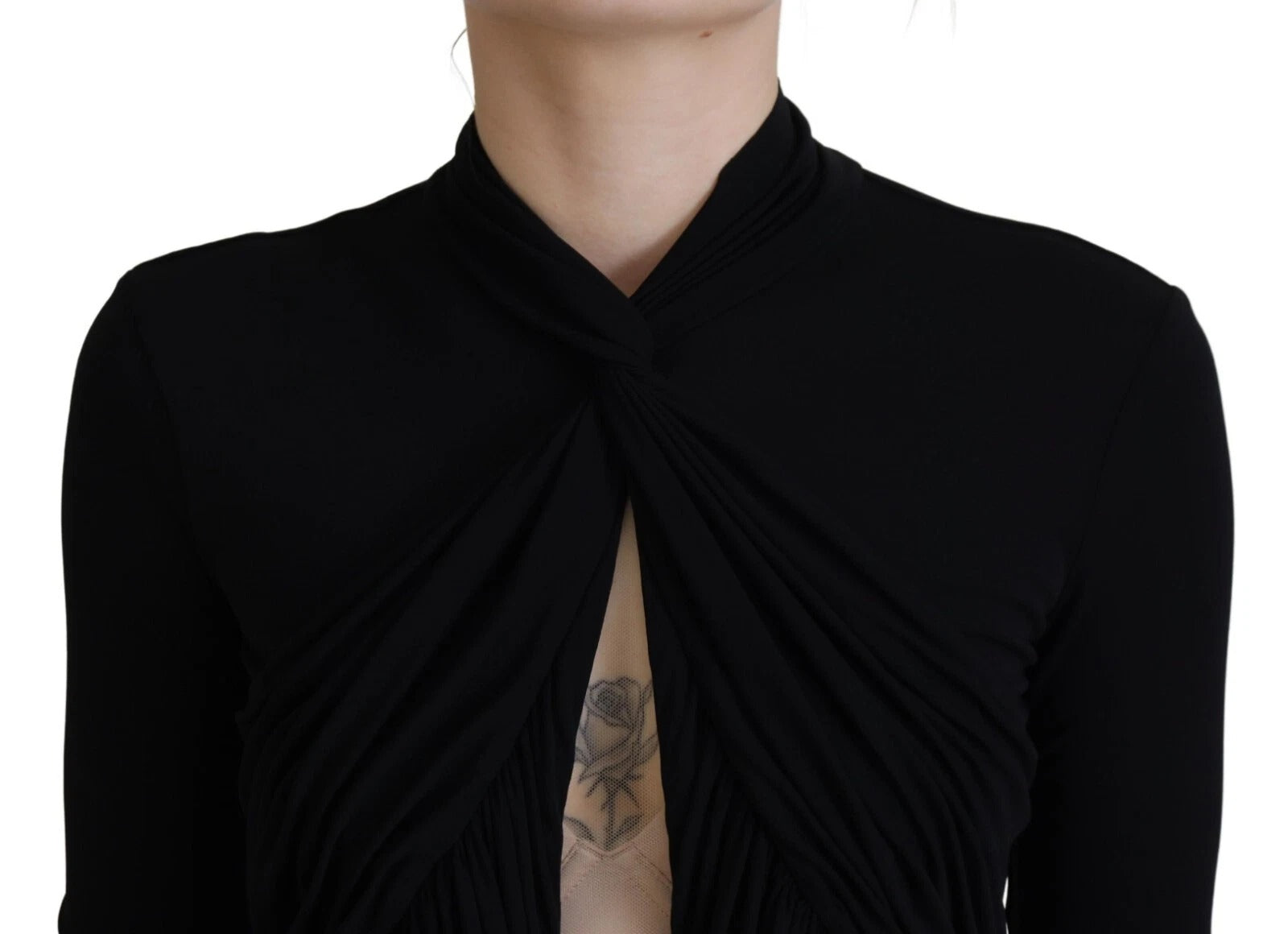 Robe courte noire en viscose à manches longues et découpes