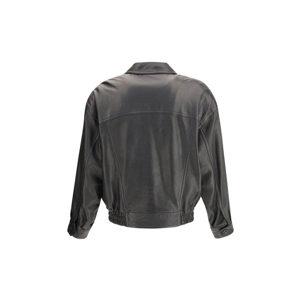 Black Lamb Ovis Aries Aries ClothingSaint Laurent’s balloon leather Jacket combines a modern design with haute couture details. Featuring a concealed zipper closure and windproof flap, it has a pointed collar, dropped shoulders and gathered waist that def