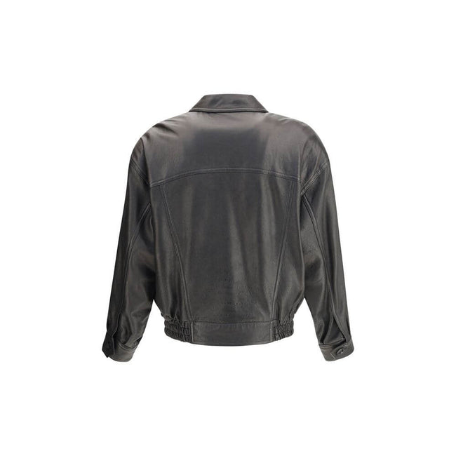 Black Lamb Ovis Aries Aries ClothingSaint Laurent’s balloon leather Jacket combines a modern design with haute couture details. Featuring a concealed zipper closure and windproof flap, it has a pointed collar, dropped shoulders and gathered waist that def