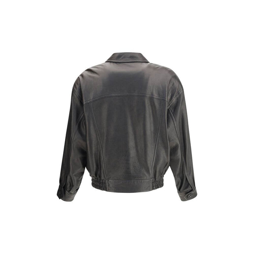 Black Lamb Ovis Aries Aries ClothingSaint Laurent’s balloon leather Jacket combines a modern design with haute couture details. Featuring a concealed zipper closure and windproof flap, it has a pointed collar, dropped shoulders and gathered waist that def