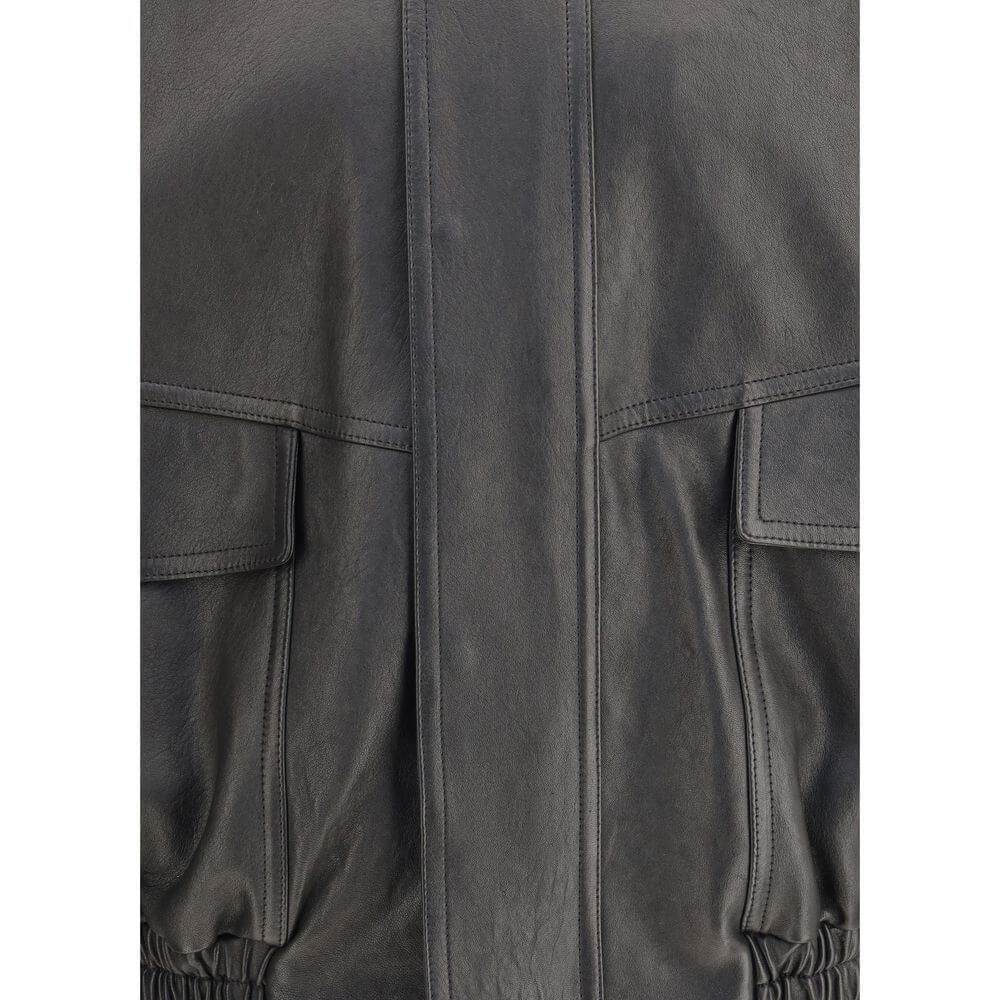 Black Lamb Ovis Aries Aries ClothingSaint Laurent’s balloon leather Jacket combines a modern design with haute couture details. Featuring a concealed zipper closure and windproof flap, it has a pointed collar, dropped shoulders and gathered waist that def