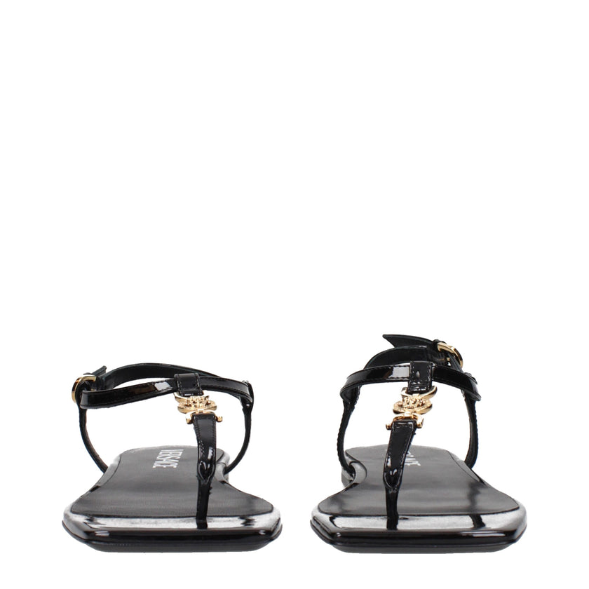 Black Leather Flip-Flop SandalsDescription: The product with MPN 1013453D2VE1B00V and code F84199 patent leather in black is a flip flops designed by Versace. Additional Info: Color details: Gold Style: Casual Closing type: Buckle Closure Materials: Paten