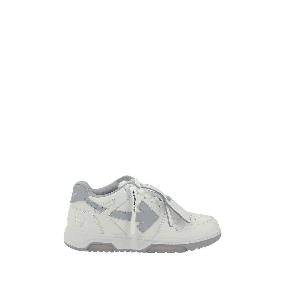 White Rubber Low Top SneakersLeather Out Of Office Sneakers by Off-White feature a lace-up front closure and a round toe. The side panels are decorated with the brand’s iconic Arrow logo, while the flat sole ensures comfort. A distinctive detail is the ap