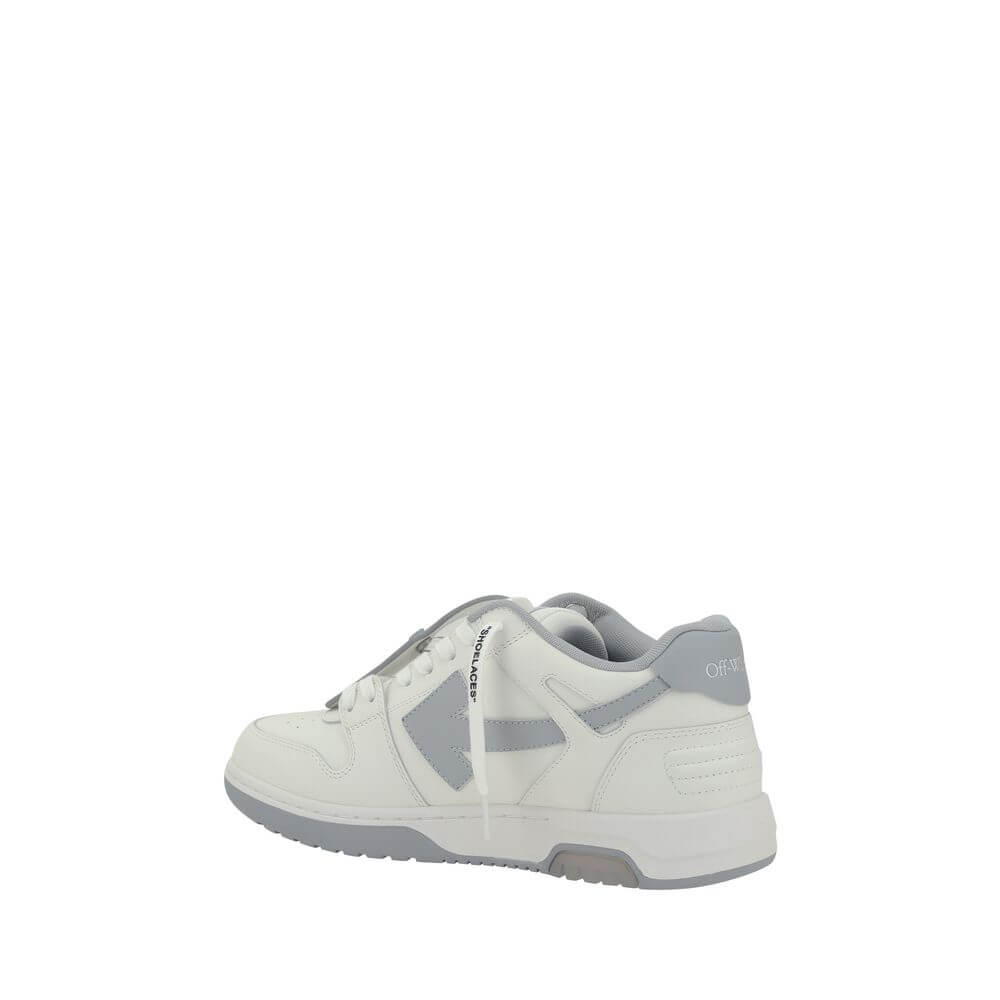 White Rubber Low Top SneakersLeather Out Of Office Sneakers by Off-White feature a lace-up front closure and a round toe. The side panels are decorated with the brand’s iconic Arrow logo, while the flat sole ensures comfort. A distinctive detail is the ap