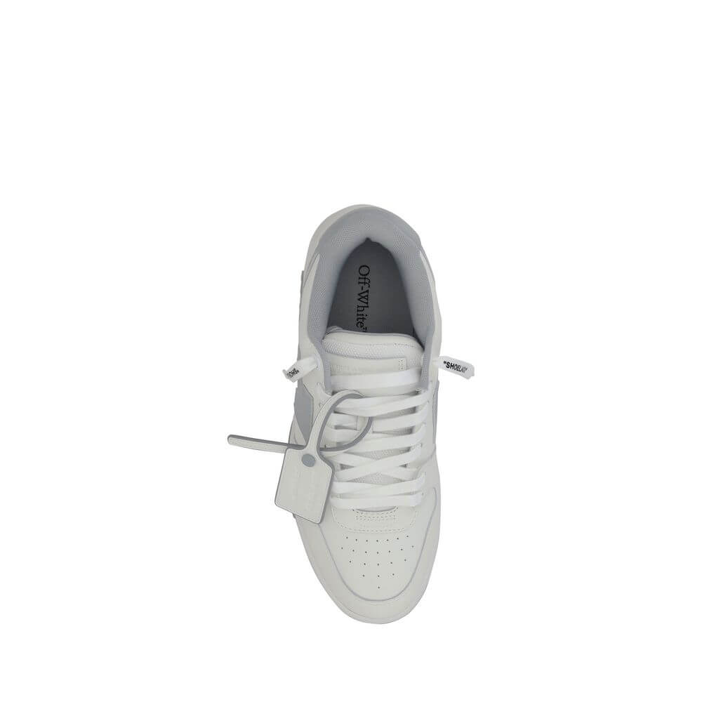 White Rubber Low Top SneakersLeather Out Of Office Sneakers by Off-White feature a lace-up front closure and a round toe. The side panels are decorated with the brand’s iconic Arrow logo, while the flat sole ensures comfort. A distinctive detail is the ap