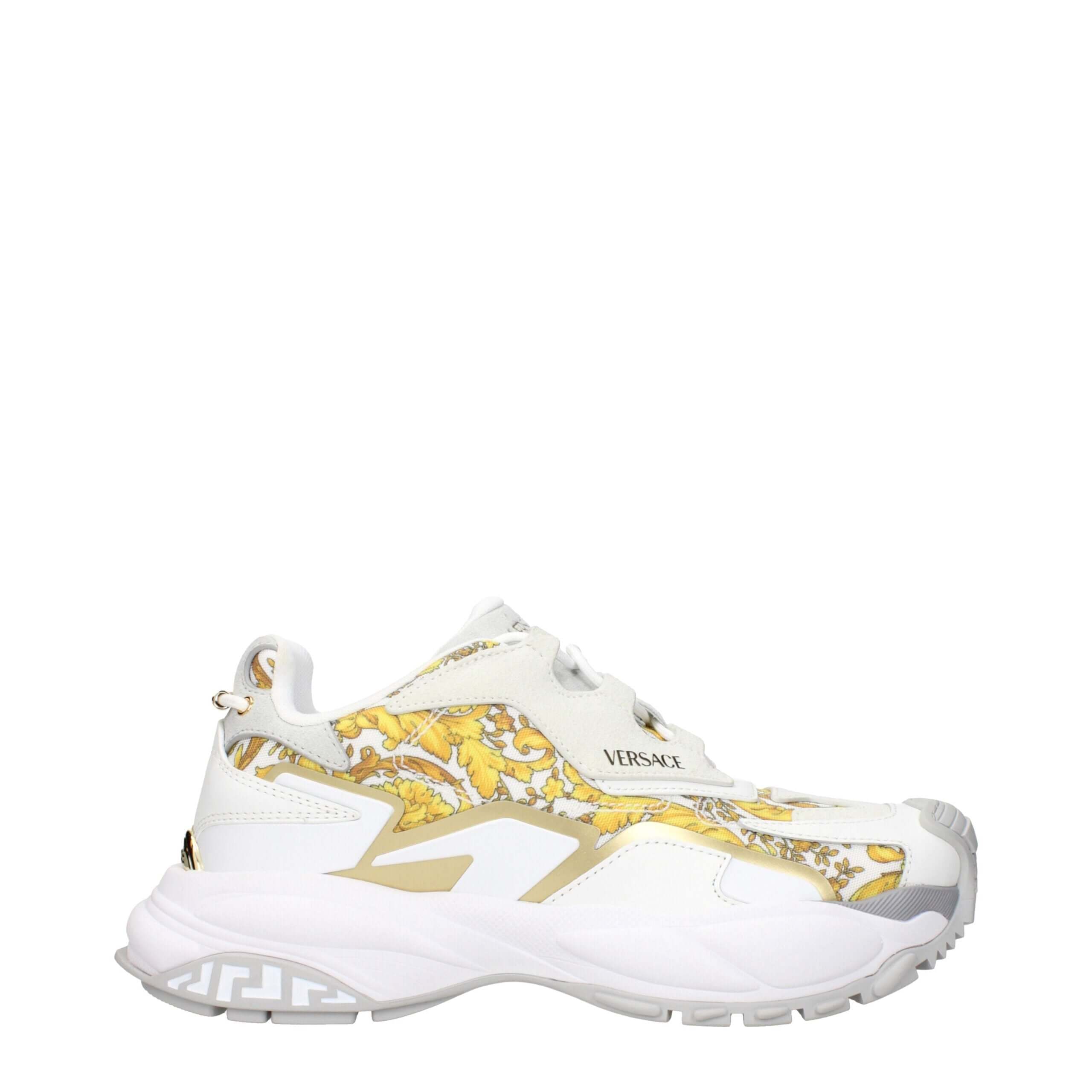 Gold Fabric Low Top SneakersDescription: The product with MPN 10163181A146866WG4V and code F84197 fabric in gold is a sneakers designed by Versace. It has features like front logo, side logo, back logo, print which can vary.Gold Fabric Low Top Sneakers${t