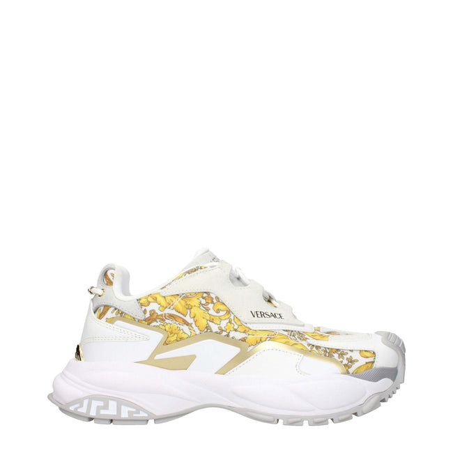 Gold Fabric Low Top SneakersDescription: The product with MPN 10163181A146866WG4V and code F84197 fabric in gold is a sneakers designed by Versace. It has features like front logo, side logo, back logo, print which can vary.Gold Fabric Low Top Sneakers${t