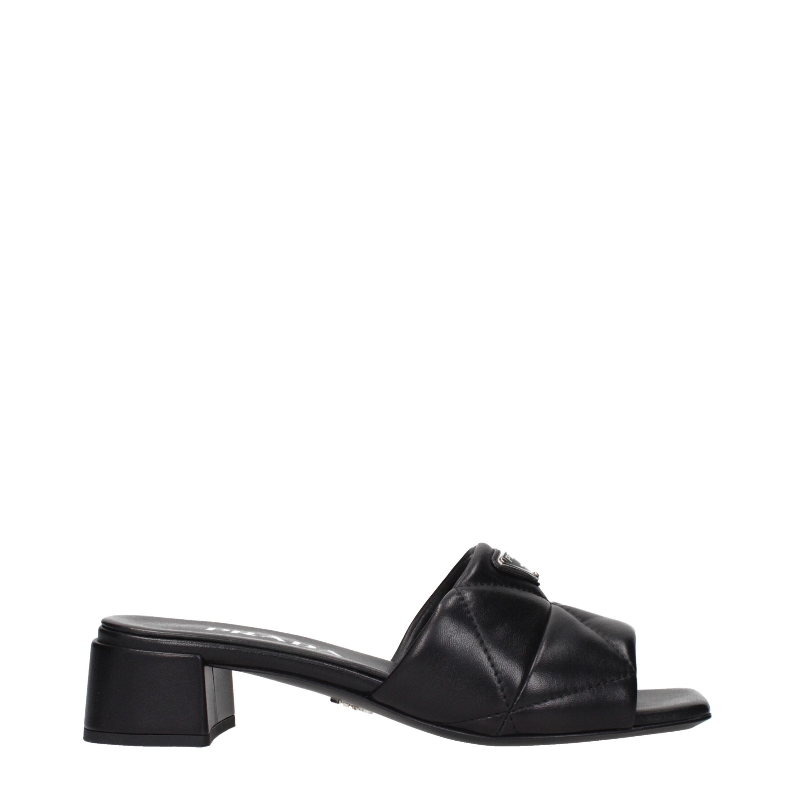 Black Leather Flat SandalsDescription: The product with MPN 1XX656038035F0002 and code F84279 leather in black is a sandals designed by Prada. It has features like front logo.Black Leather Flat Sandals${tagsPradaAulae Black Leather Sandals PradaAulae Blac