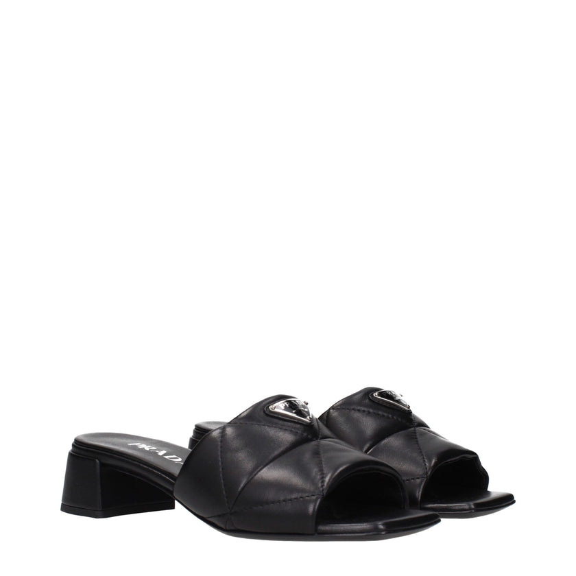 Black Leather Flat SandalsDescription: The product with MPN 1XX656038035F0002 and code F84279 leather in black is a sandals designed by Prada. It has features like front logo.Black Leather Flat Sandals${tagsPradaAulae Black Leather Sandals PradaAulae Blac