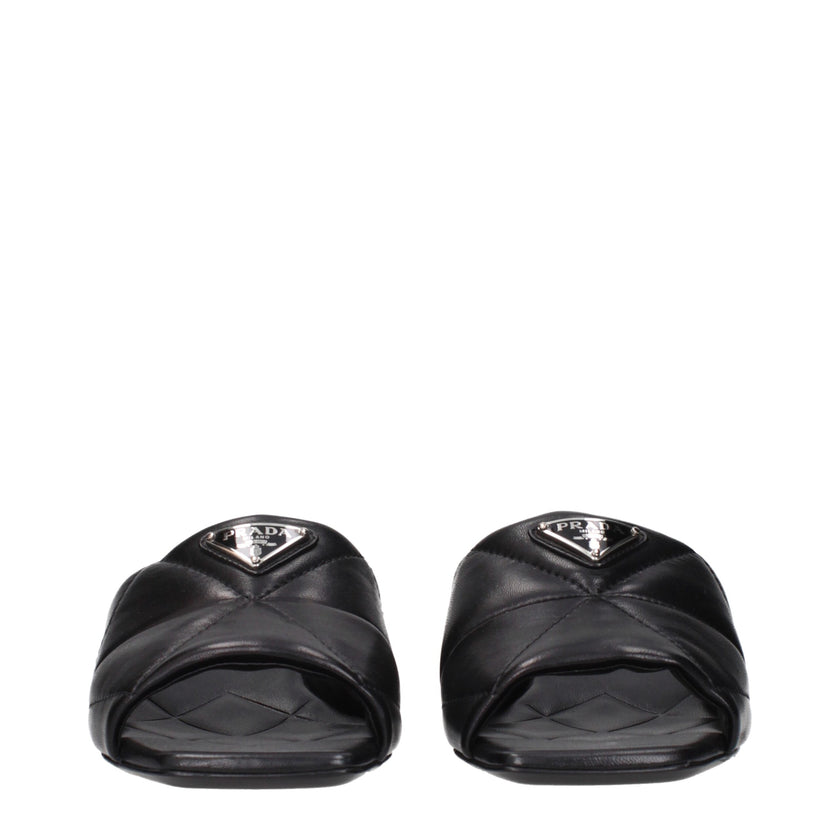 Black Leather Flat SandalsDescription: The product with MPN 1XX656038035F0002 and code F84279 leather in black is a sandals designed by Prada. It has features like front logo.Black Leather Flat Sandals${tagsPradaAulae Black Leather Sandals PradaAulae Blac