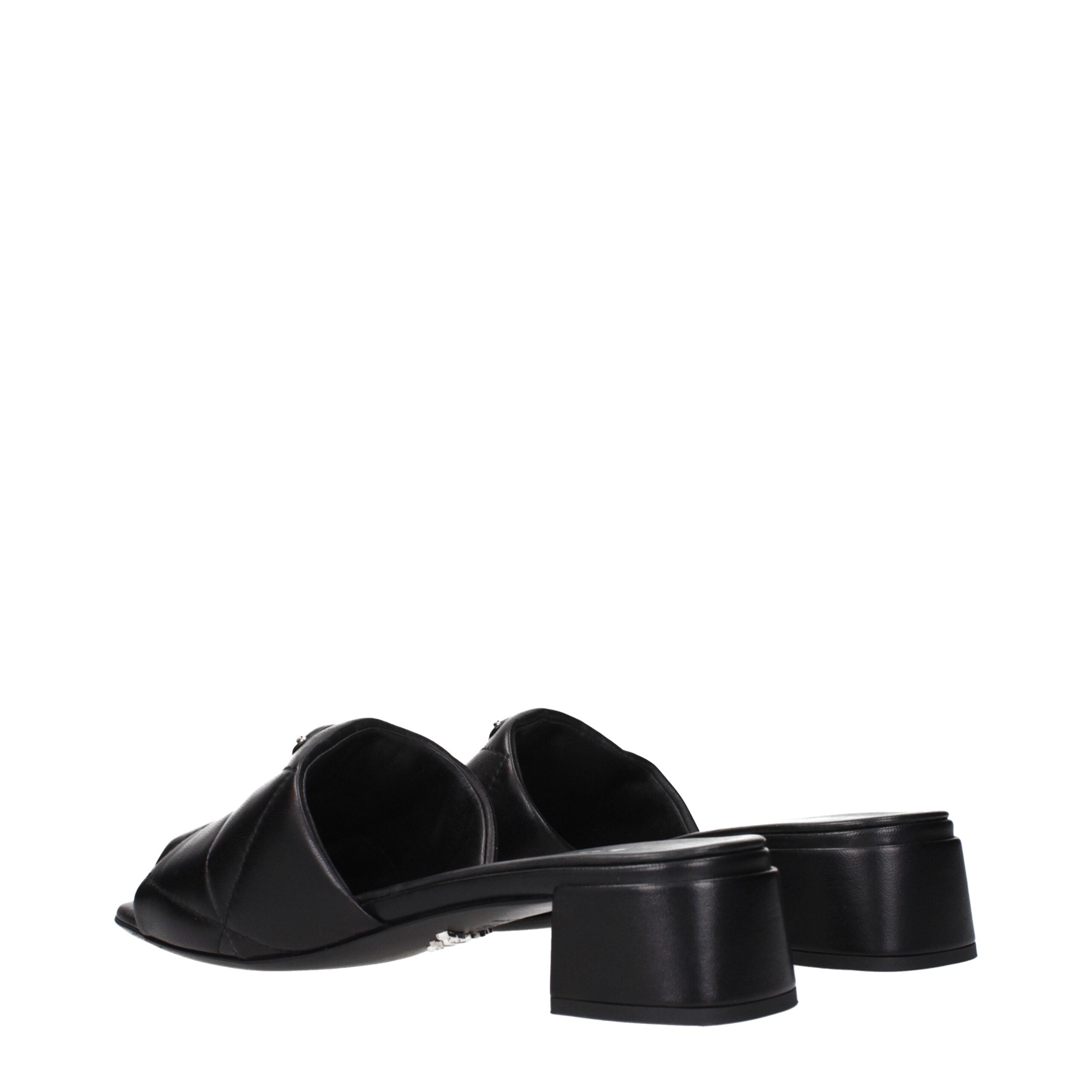 Black Leather Flat SandalsDescription: The product with MPN 1XX656038035F0002 and code F84279 leather in black is a sandals designed by Prada. It has features like front logo.Black Leather Flat Sandals${tagsPradaAulae Black Leather Sandals PradaAulae Blac