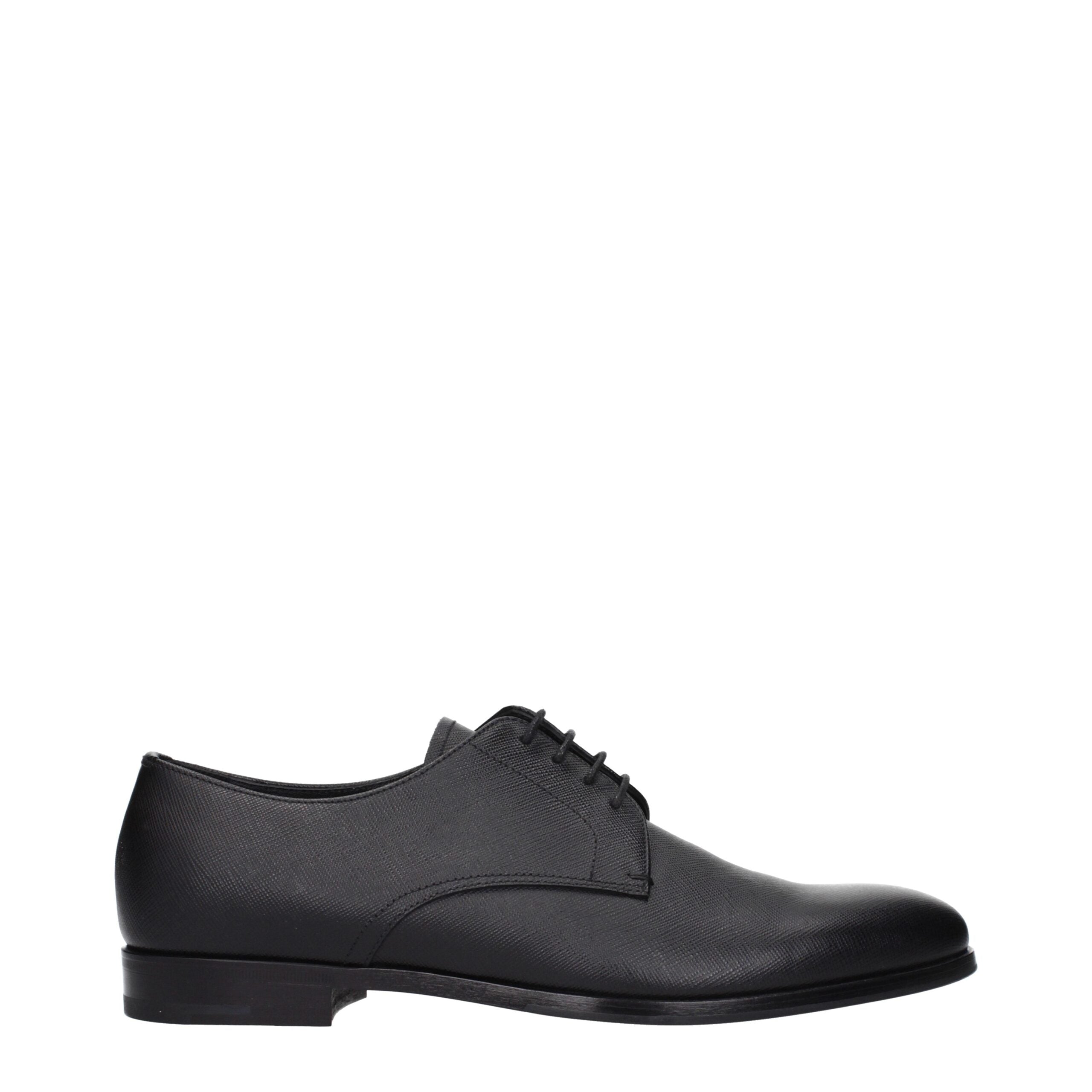 Black Leather Oxfords And DerbiesDescription: The product with MPN 2EB172053F0002 and code F84298 leather in black is a lace up and monkstrap designed by Prada. Additional Info: Style: Casual Closing type: Lace up Closure Shoe sole: Rubber Shoe tip: Round
