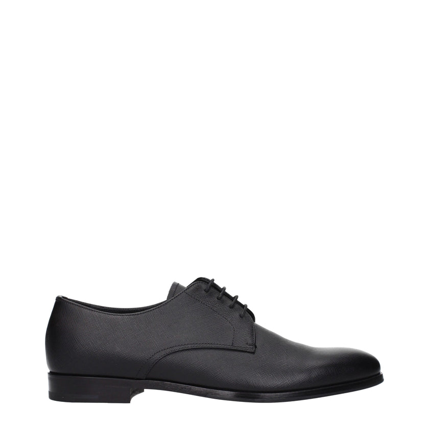 Black Leather Oxfords And DerbiesDescription: The product with MPN 2EB172053F0002 and code F84298 leather in black is a lace up and monkstrap designed by Prada. Additional Info: Style: Casual Closing type: Lace up Closure Shoe sole: Rubber Shoe tip: Round