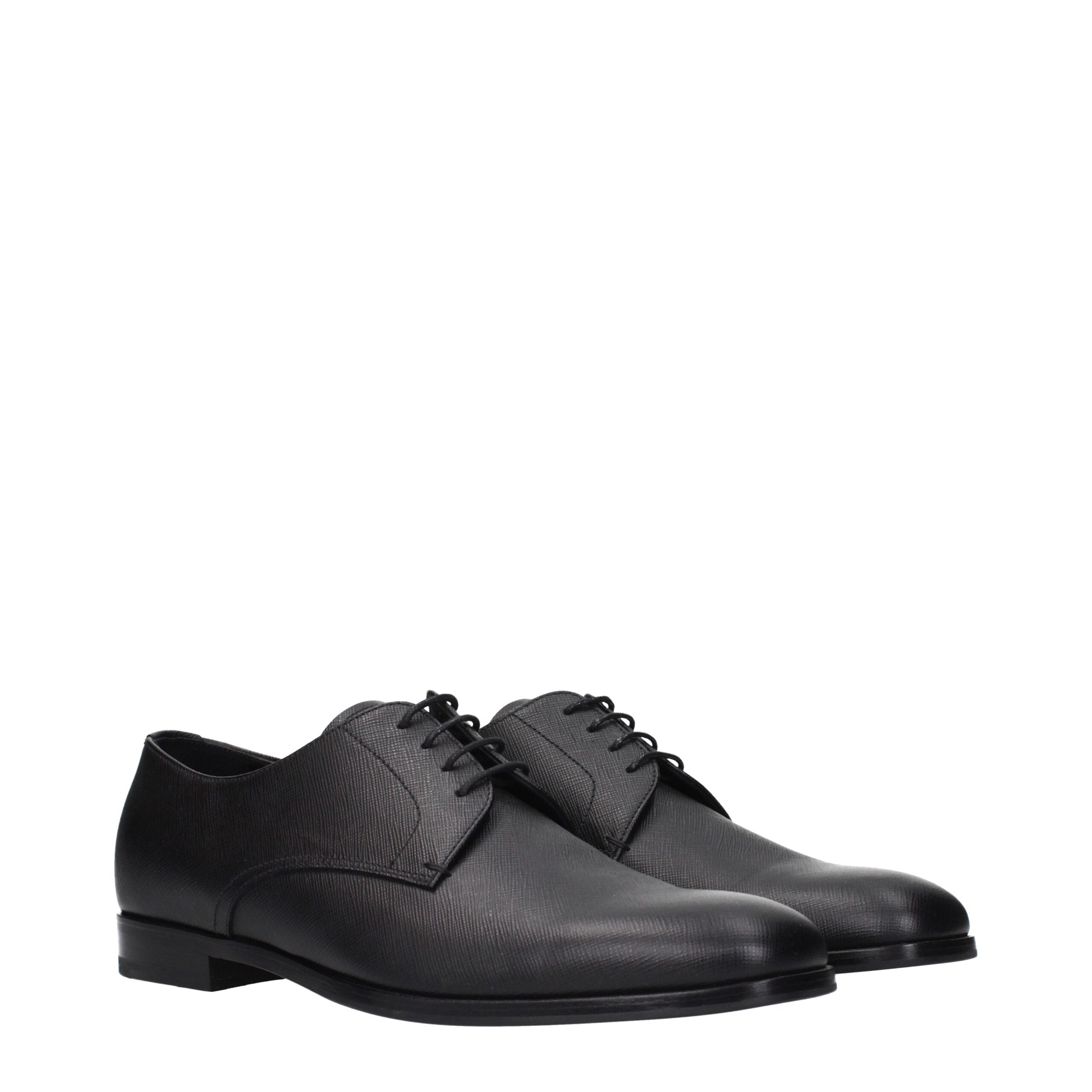 Black Leather Oxfords And DerbiesDescription: The product with MPN 2EB172053F0002 and code F84298 leather in black is a lace up and monkstrap designed by Prada. Additional Info: Style: Casual Closing type: Lace up Closure Shoe sole: Rubber Shoe tip: Round