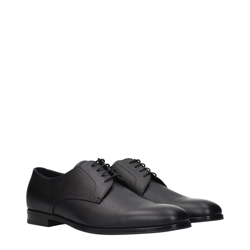 Black Leather Oxfords And DerbiesDescription: The product with MPN 2EB172053F0002 and code F84298 leather in black is a lace up and monkstrap designed by Prada. Additional Info: Style: Casual Closing type: Lace up Closure Shoe sole: Rubber Shoe tip: Round