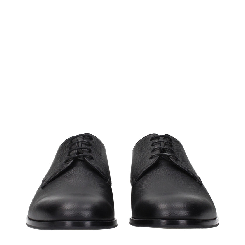 Black Leather Oxfords And DerbiesDescription: The product with MPN 2EB172053F0002 and code F84298 leather in black is a lace up and monkstrap designed by Prada. Additional Info: Style: Casual Closing type: Lace up Closure Shoe sole: Rubber Shoe tip: Round