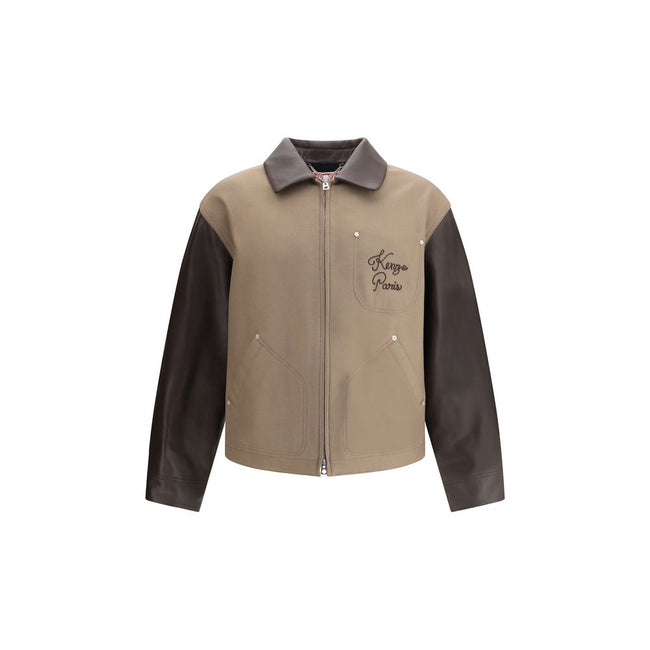 Brown Leather JacketKenzo’s wool and leather college Jacket combines fine materials and contemporary design. It features a double-slider front zipper closure, three front patch pockets and a leather collar that adds a sophisticated touch. The embroidered