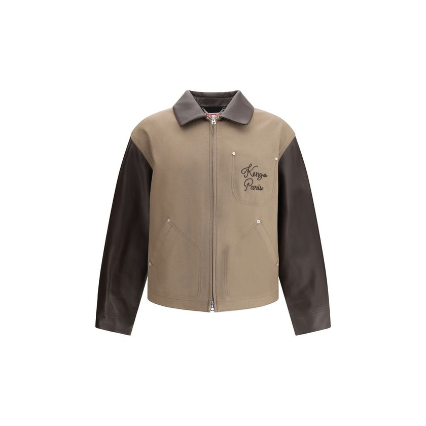 Brown Leather JacketKenzo’s wool and leather college Jacket combines fine materials and contemporary design. It features a double-slider front zipper closure, three front patch pockets and a leather collar that adds a sophisticated touch. The embroidered