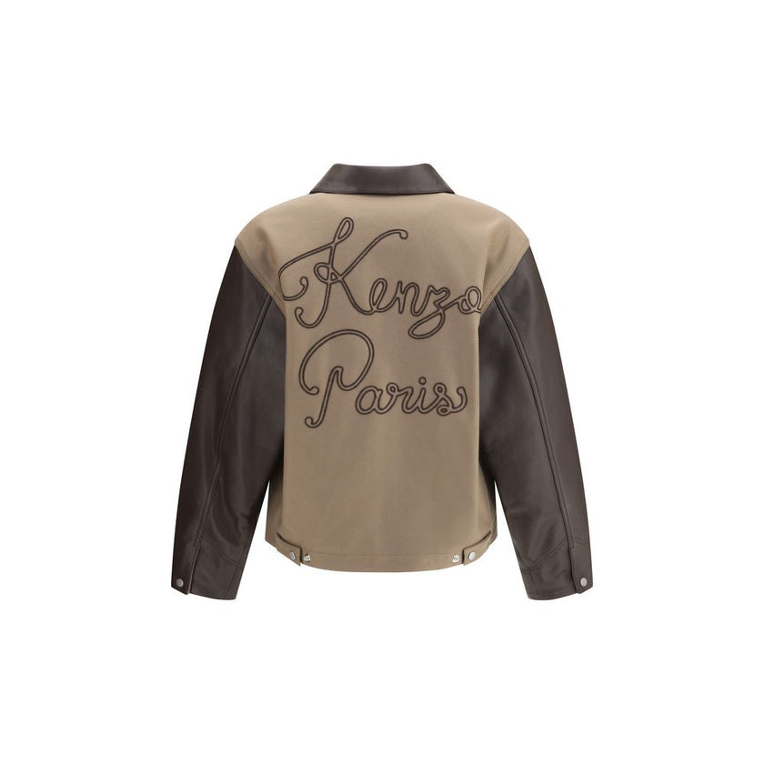 Brown Leather JacketKenzo’s wool and leather college Jacket combines fine materials and contemporary design. It features a double-slider front zipper closure, three front patch pockets and a leather collar that adds a sophisticated touch. The embroidered